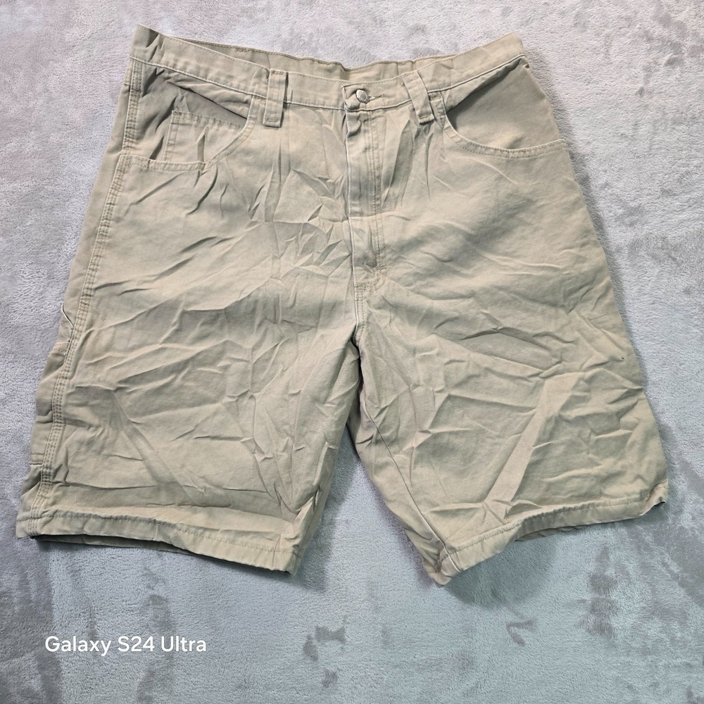 Wrangler Carpenter Shorts Mens 36 Beige Cotton Canvas High Rise Utility Pockets